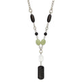 Stainless Steel Prehnite, Crystal & Black Agate w/1.5in ext Drop Necklace, 27.5 mm