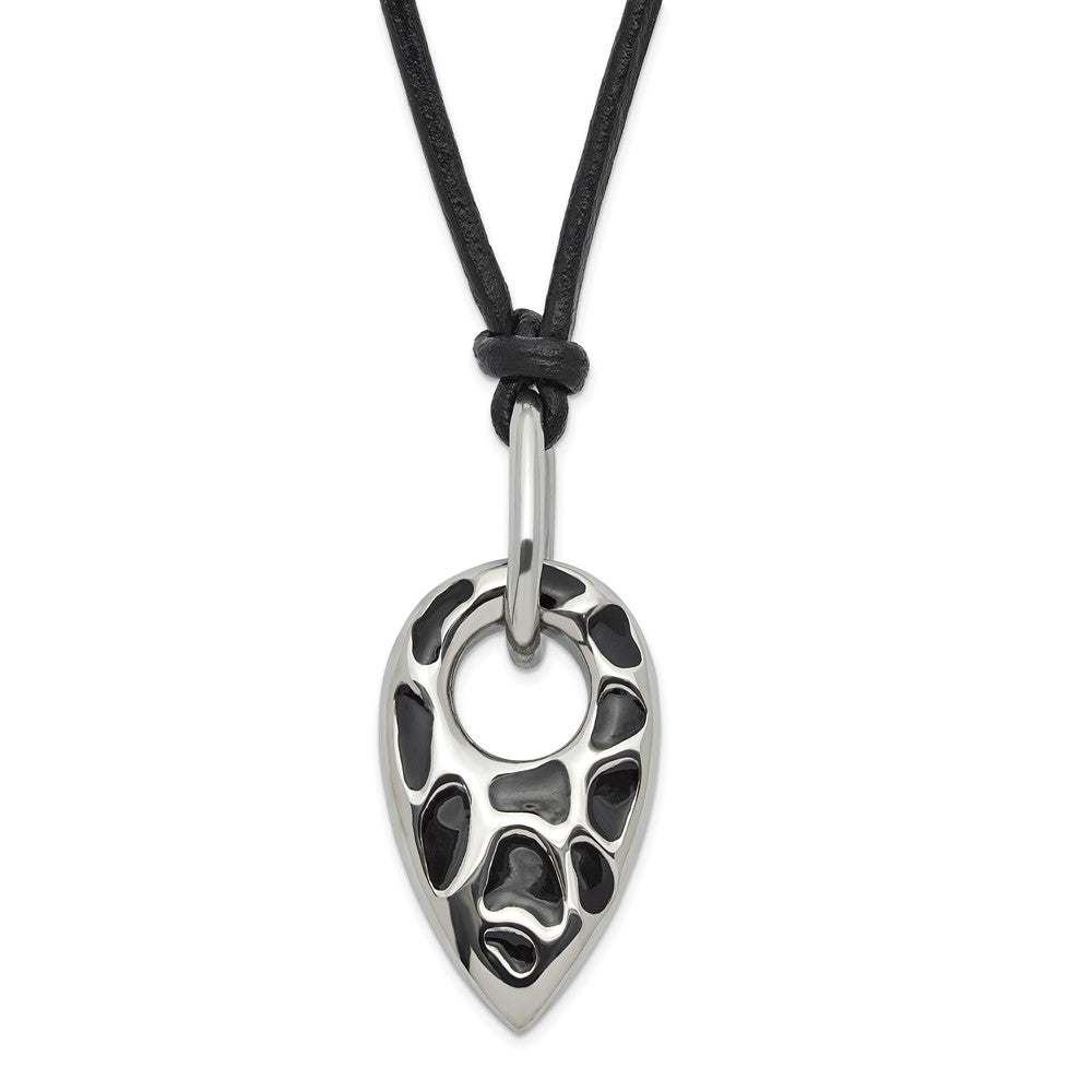 Stainless Steel Polished Black Resin Pendant w/ 2 in ext Necklace, 20 mm