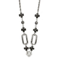 Stainless Steel Polished/Antiqued Black Agate & Resin w/ 2in ext. Necklace, 26 x 19.75 mm