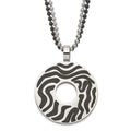 Stainless Steel Black IP-plated & Black Rubber Swirl Circle Necklace, 22 mm