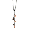 Stainless Steel Rose & Brown IP plated Teardrops 20in Y Necklace, 20 mm