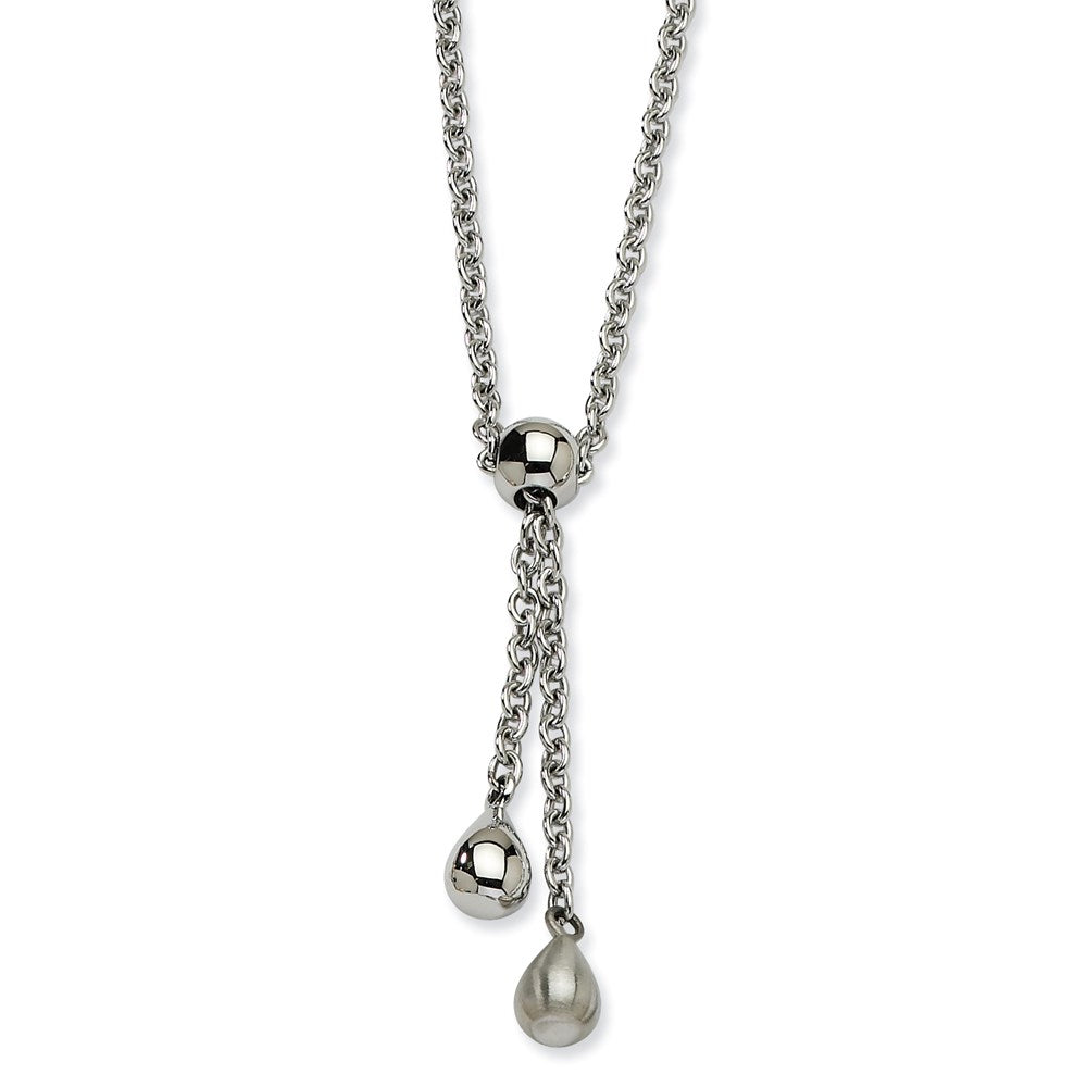 Stainless Steel Brushed & Polished Teardrop 20in Y Necklace, 20 mm