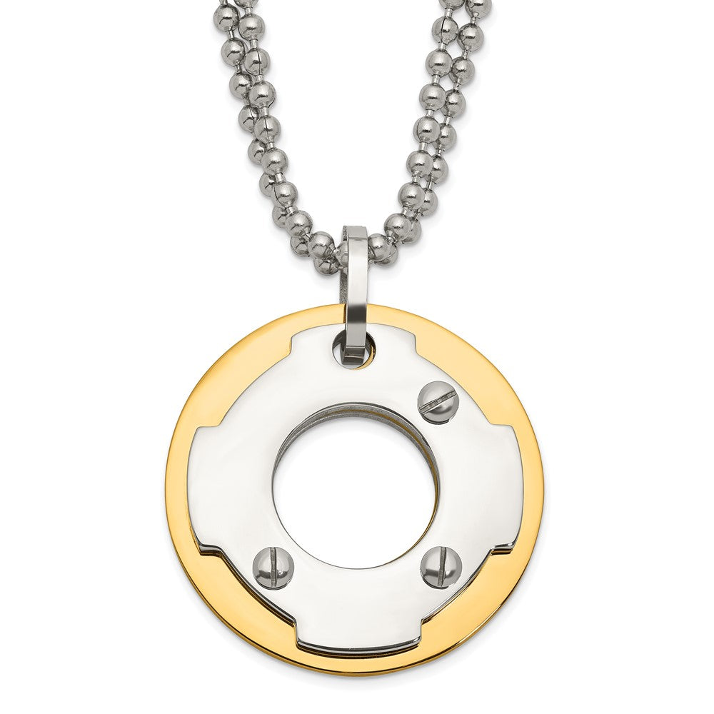 Stainless Steel Yellow IP-plated Circle Double Necklace, 22 mm
