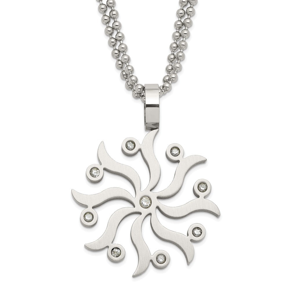 Stainless Steel Snowflake w/ CZs 22in Necklace, 22 mm