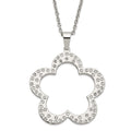 Stainless Steel Polished Flower with CZs Pendant 24in Necklace, 24 mm