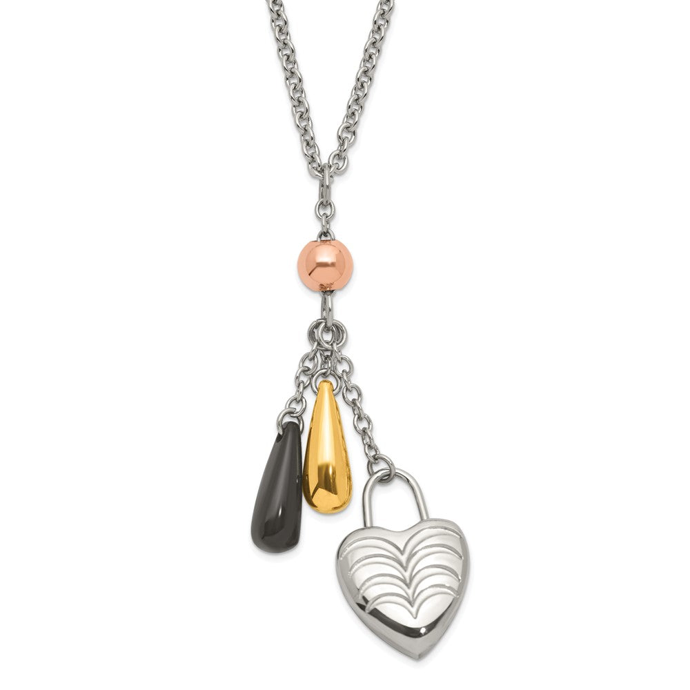 Stainless Steel Heart w/ Multicolor IP-plated Accents Necklace, 22 mm