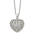 Chisel Stainless Steel Polished Filigree Puffed Heart Pendant on a 22 inch Cable Chain Necklace, 22 x 32 mm