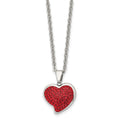 Chisel Stainless Steel Polished with Red Crystal Heart Pendant on a 22 inch Cable Chain Necklace, 22 x 18 mm