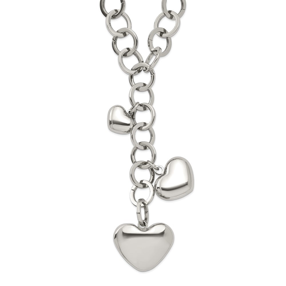 Stainless Steel Polished Hearts 28in Y Necklace, 28 mm