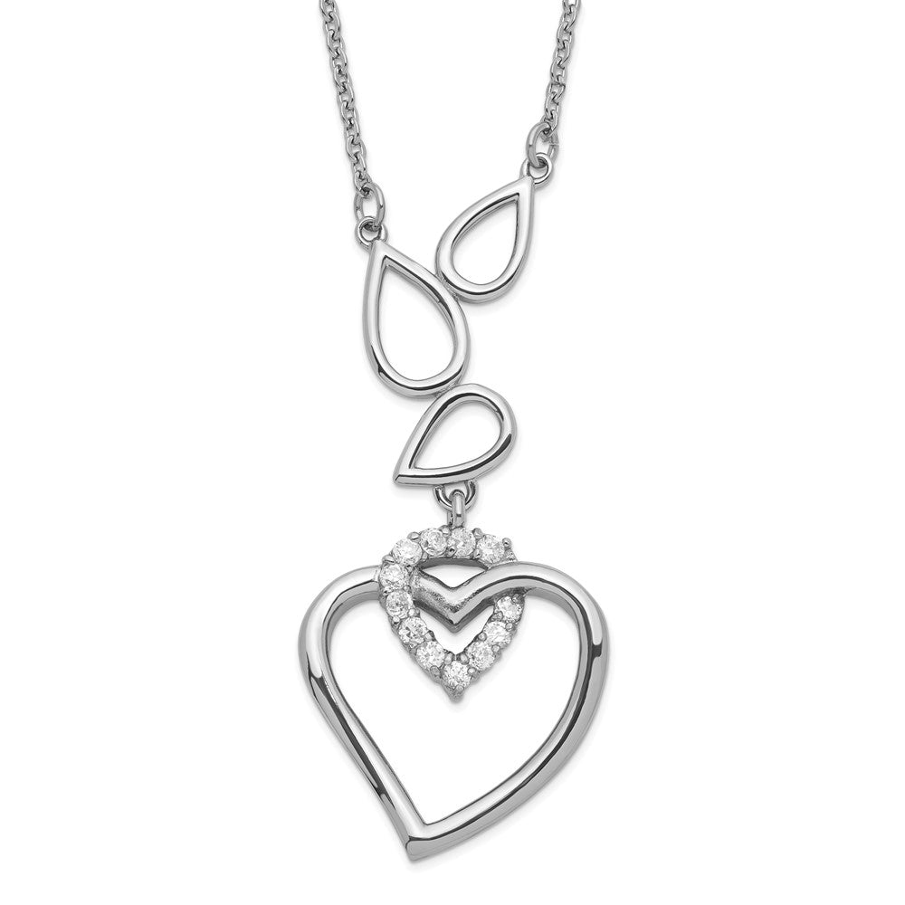 Stainless Steel CZ Teardrops & Heart w/ 1in ext Necklace, 19 mm