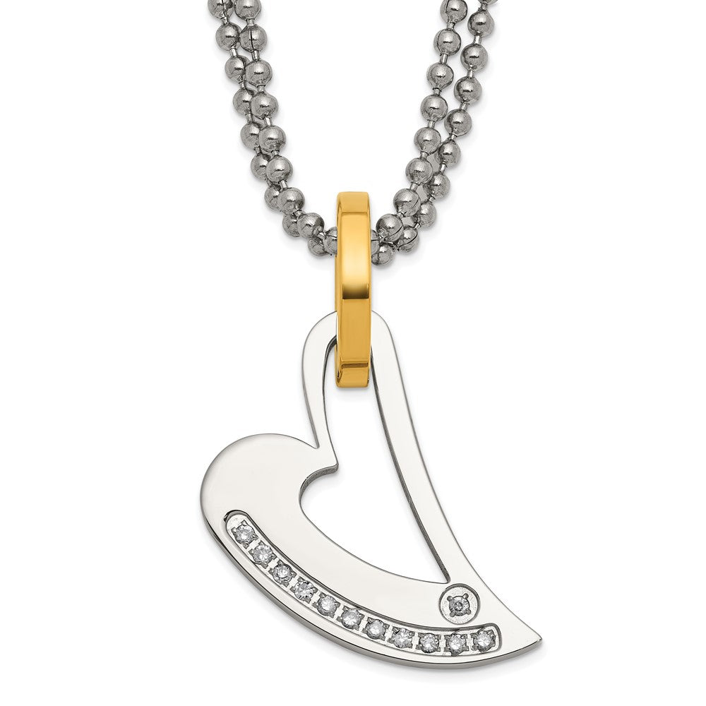 Stainless Steel Yellow IP-plated Polished CZ Heart Necklace, 22 mm