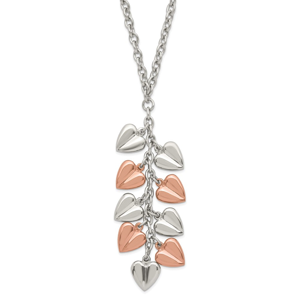 Stainless Steel Polished & Chocolate IP-plated Hearts Necklace, 22 mm