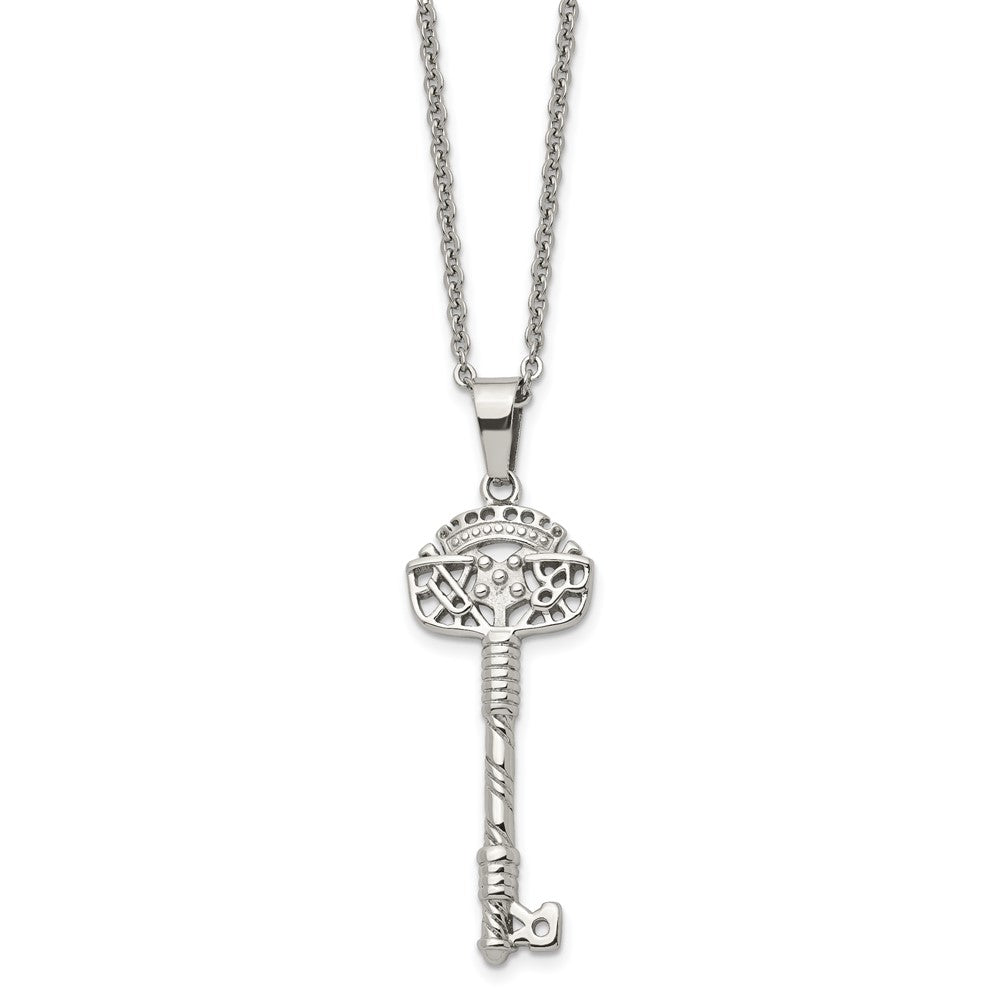 Chisel Stainless Steel Polished and Textured Key Pendant on a 22 inch Cable Chain Necklace, 22 x 18 mm