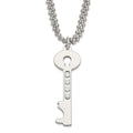 Stainless Steel Polished Key w/ CZ Double Chain Necklace, 24 mm