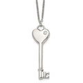Chisel Stainless Steel Polished with CZ Heart Key Pendant on a 20 inch Cable Chain Necklace, 20 x 19 mm