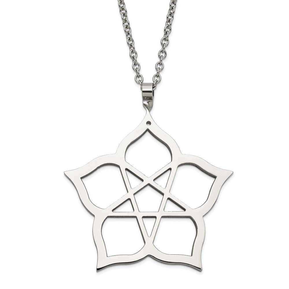 Stainless Steel Fancy Polished Flower 22in Necklace, 22 mm