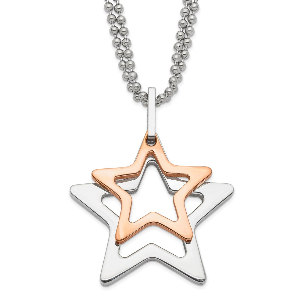 Stainless Steel & Rose IP-plated Stars Necklace, 22 mm