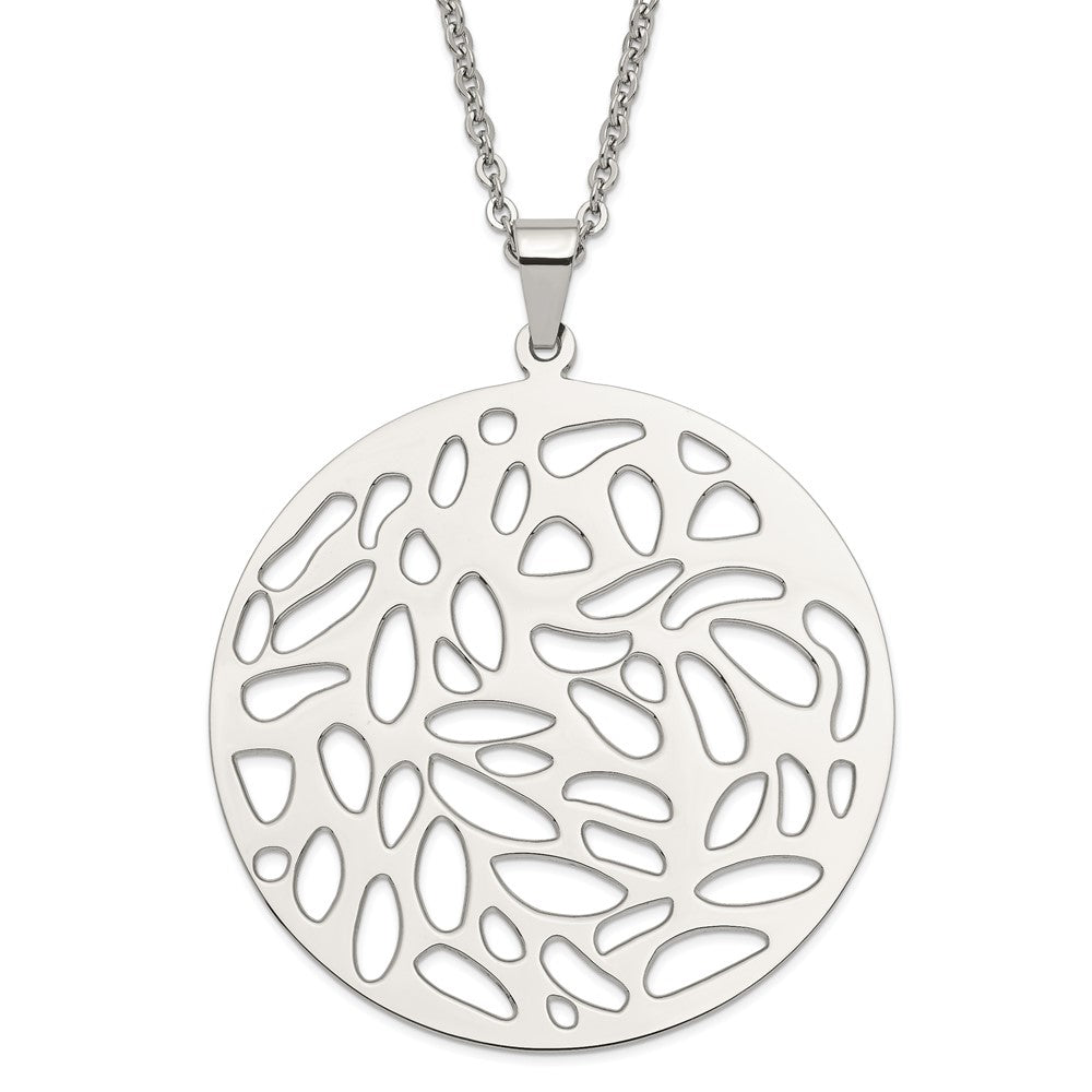 Stainless Steel Fancy Cutout Pendant Necklace, 22 mm