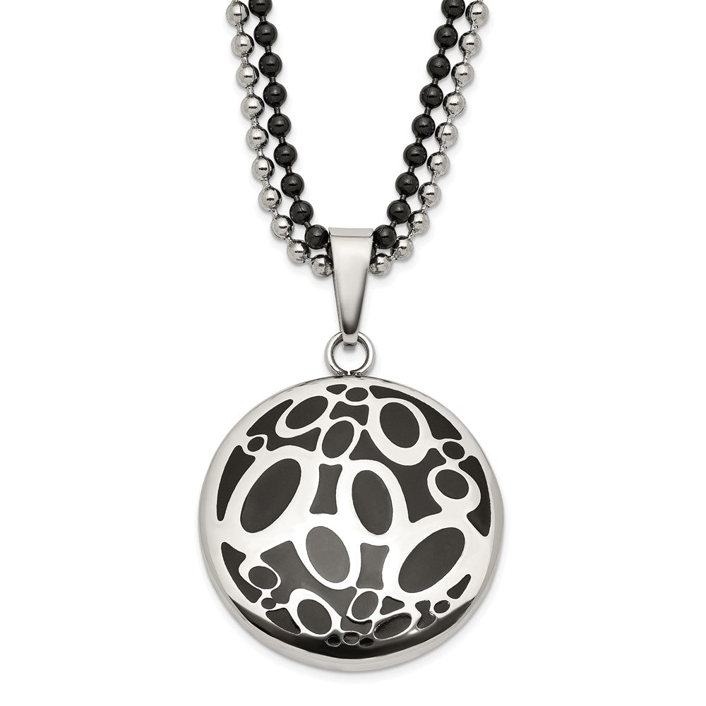 Stainless Steel Black Rubber Fancy Circles 22in Necklace, 22 mm