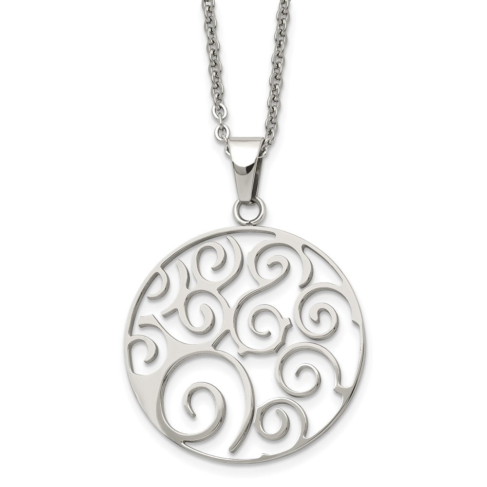 Chisel Stainless Steel Polished Fancy Swirl Pendant on a 22 inch Cable Chain Necklace, 22 x 34 mm