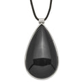 Stainless Steel Black Glass Teardrop with 1.5 in ext Necklace, 21.5 mm