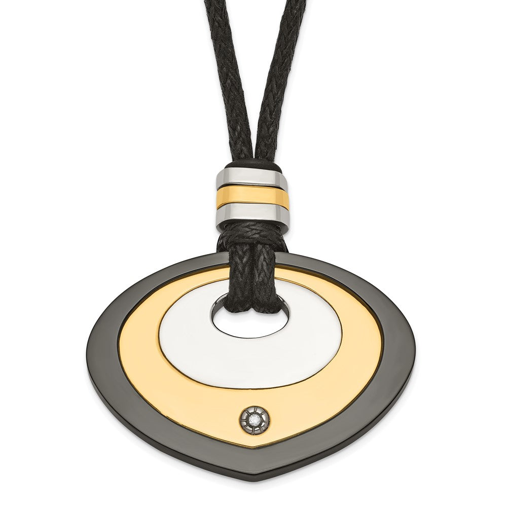 Stainless Steel Black & Yellow IP-plated Teardrop with CZ Necklace, 22 mm