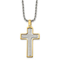 Chisel Stainless Steel Polished Laser Cut Center Yellow IP-plated Moveable Cross Pendant on 22 inch Rope Chain Necklace, 22 x 24 mm