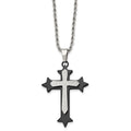 Stainless Steel Polished Black IP-plated Laser cut Cross 24in  Necklace, 24 mm