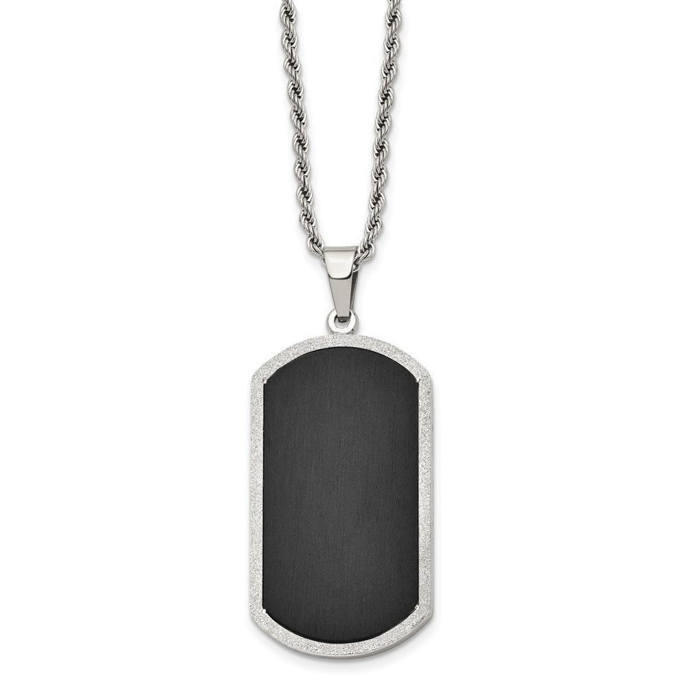 Chisel Stainless Steel Brushed Black-plated Laser Cut Edge Dog Tag on a 24 inch Rope Chain Necklace, 24 x 25 mm