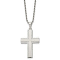 Chisel Stainless Steel Polished Laser Cut Edges Cross Pendant on a 24 inch Rope Chain Necklace, 24 x 28 mm