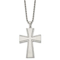 Chisel Stainless Steel Brushed with Laser-cut Edges Cross Pendant on a 24 inch Rope Chain Necklace, 24 x 35 mm