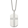 Chisel Stainless Steel Polished Laser Cut Cross Dog Tag on a 24 inch Rope Chain Necklace, 24 x 25 mm