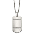 Stainless Steel 24in Polished & Textured w/CZs Dog Tag Necklace, 24 x 25 mm