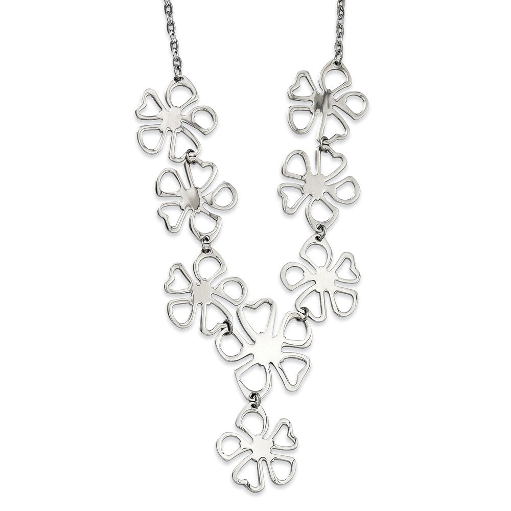 Stainless Steel Polished Flowers 18in Y Necklace, 18 mm