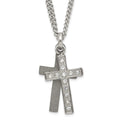 Stainless Steel Laser-cut & CZ Crosses Pendant Necklace, 20 mm