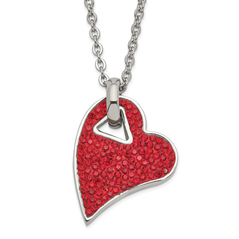 Stainless Steel Red Crystal Heart Pendant Necklace, 20 x 22 mm