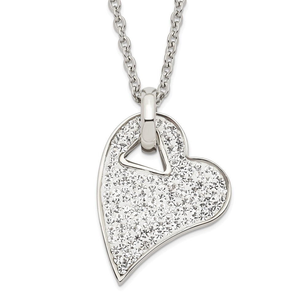 Stainless Steel Clear Crystal Heart Pendant Necklace, 20 x 25 mm