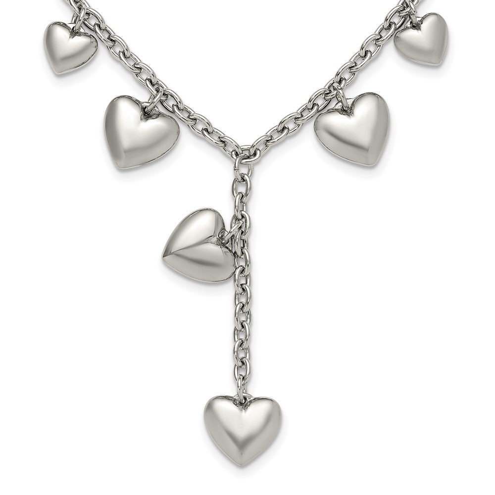 Chisel Stainless Steel Polished Hearts on a 18 inch Cable Chain Necklace, 18 x 15 mm