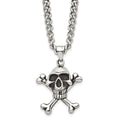 Chisel Stainless Steel Antiqued and Polished Skull and Crossbones Pendant on a 24 inch Curb Chain Necklace, 24 x 30 mm