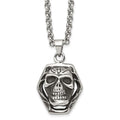Chisel Stainless Steel Antiqued and Polished Skull Pendant on a 24 inch Cable Chain Necklace, 24 x 28 mm