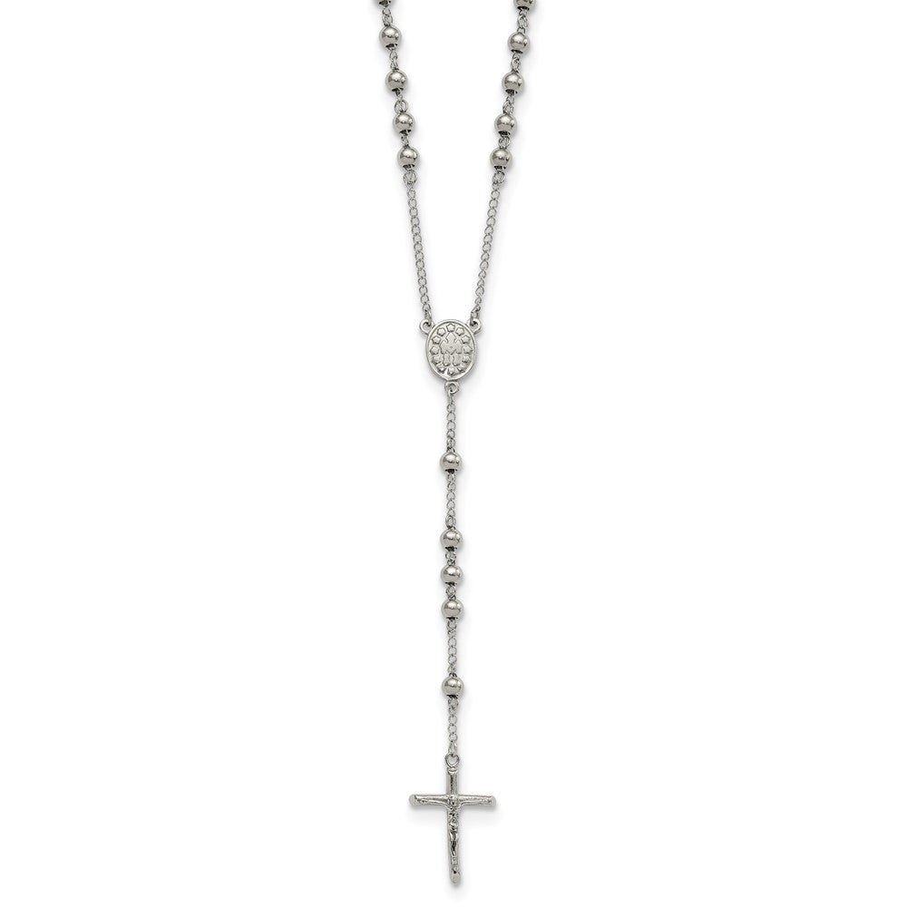 Chisel Stainless Steel Polished 6mm Beaded 29.5 inch Rosary Necklace, 29.5 x 22 mm