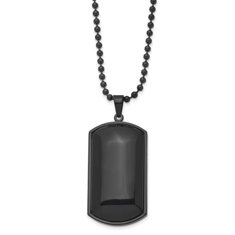 Chisel Stainless Steel Brushed Black IP-plated with Black Agate Dog Tag on a 30 inch Ball Chain Necklace, 30 x 25 mm