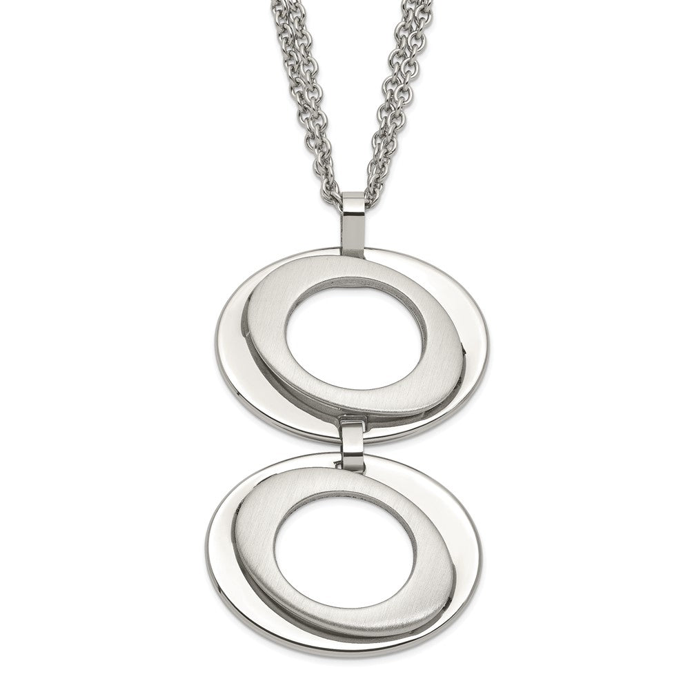 Stainless Steel Brushed & Polished Circles 16.5in w/1in ext Necklace, 17.5 mm