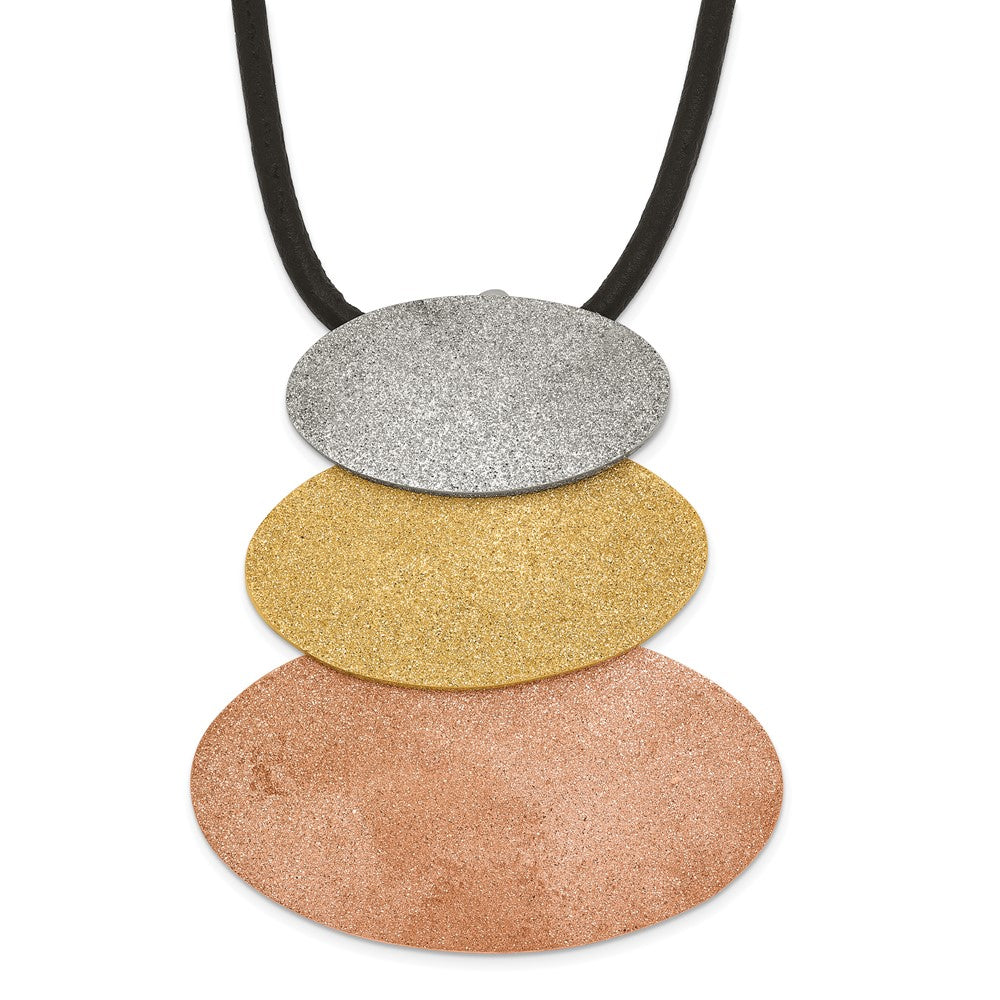 Stainless Steel Tri-Color IP-plated Laser-cut Ovals w/1.5in ext Necklace, 19.5 mm