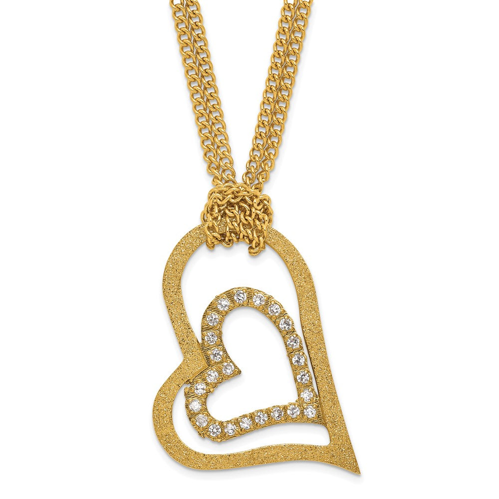Stainless Steel Yellow IP-plated Laser-cut Heart w/CZs 20in Necklace, 20 mm