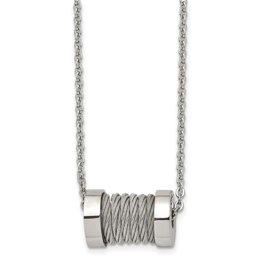Stainless Steel Brushed and Polished Wire Barrel 24in Necklace, 24 mm