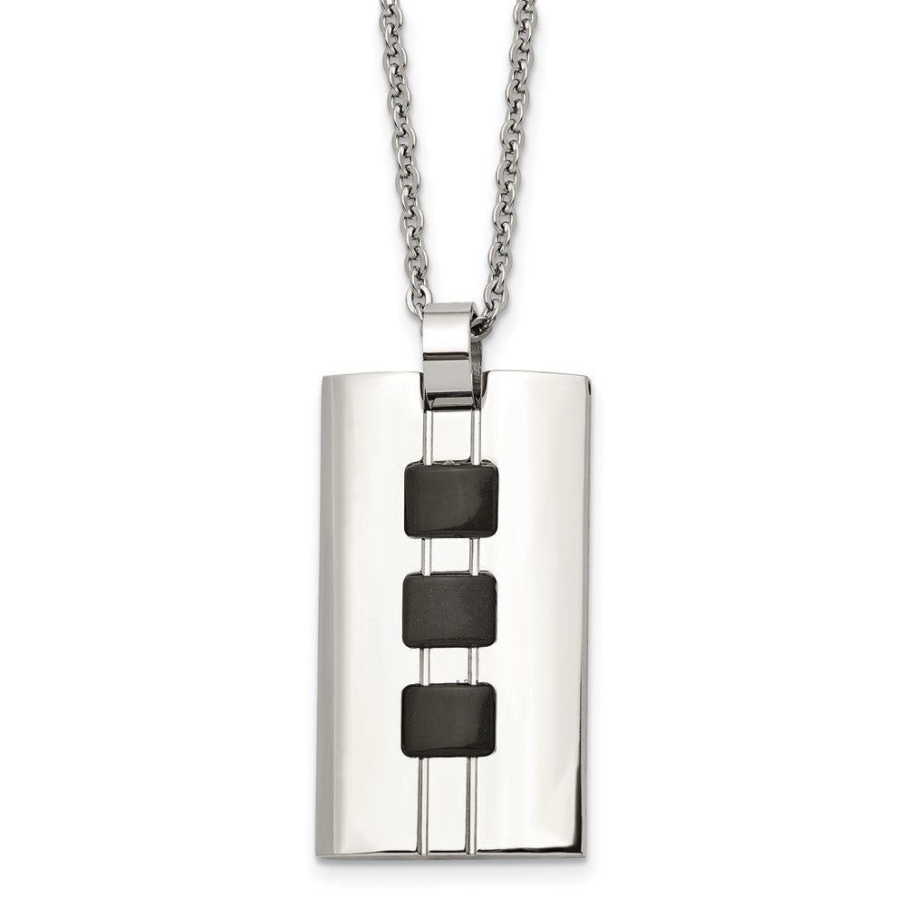 Stainless Steel Brushed & Polished Black IP-plated Rectangle 24in Necklace, 24 mm