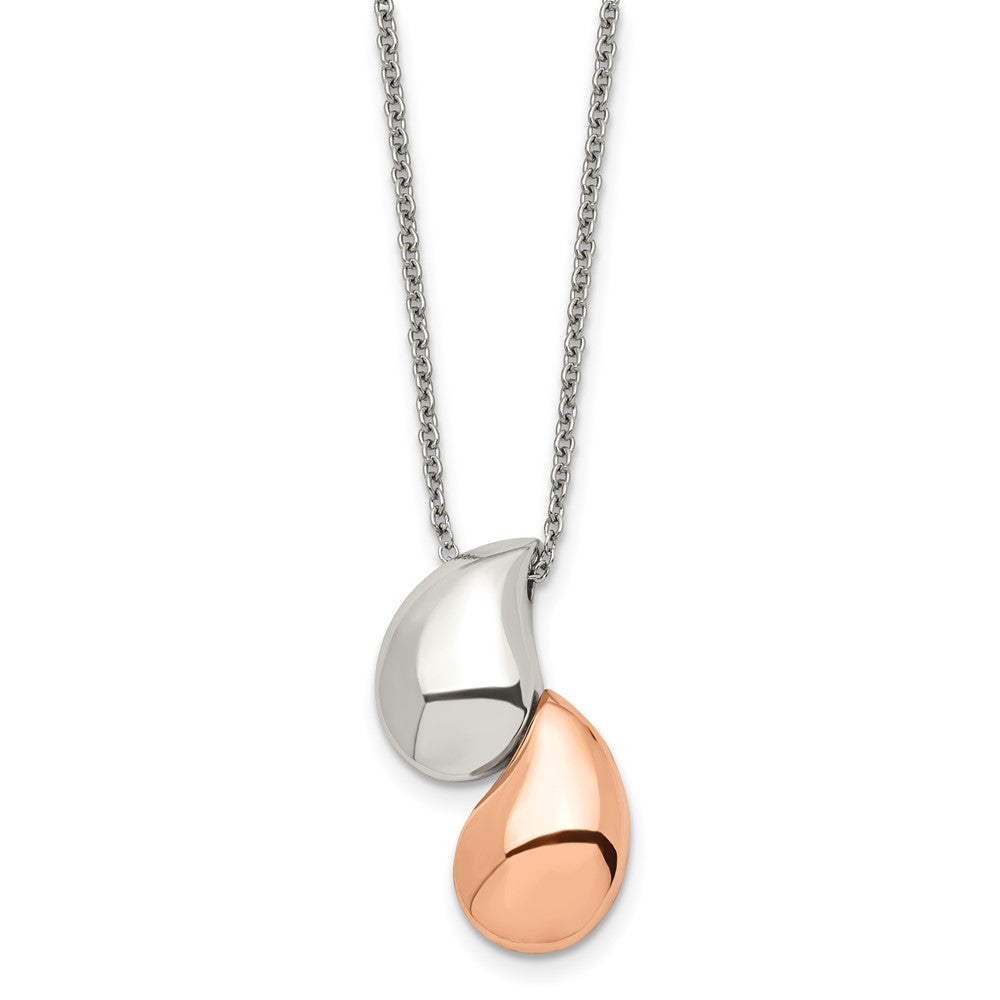 Chisel Stainless Steel Polished Rose IP-plated Teardrops Pendant on an 18 inch Cable Chain Necklace, 18 x 15 mm