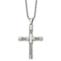 Chisel Stainless Steel Polished and Textured with Cable Cross Pendant on a 22 inch Rope Chain Necklace, 22 x 38 mm