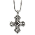 Stainless Steel Antiqued and Brushed w/Black Agate Cross 24in Necklace, 24 mm